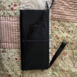 Black patent leather clutch